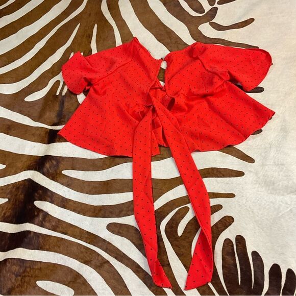 Nasty Gal Red & Black V-Neck Polka Dot Blouse Top✨✨ NWT Small - Picture 8 of 10